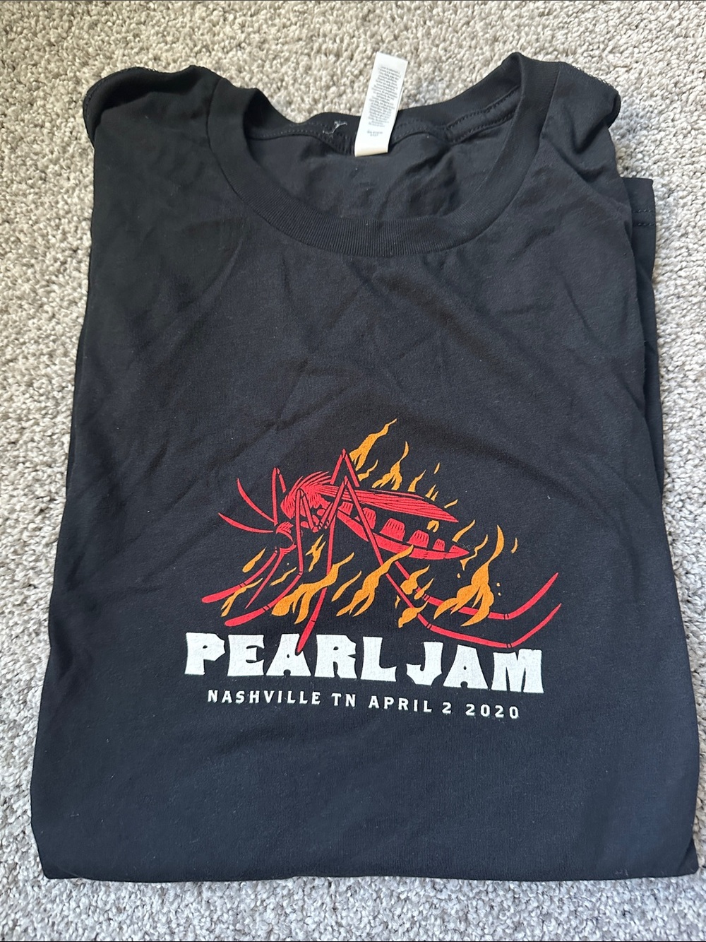 Pearl Jam Graphic Tee with Red and Yellow Flame Design